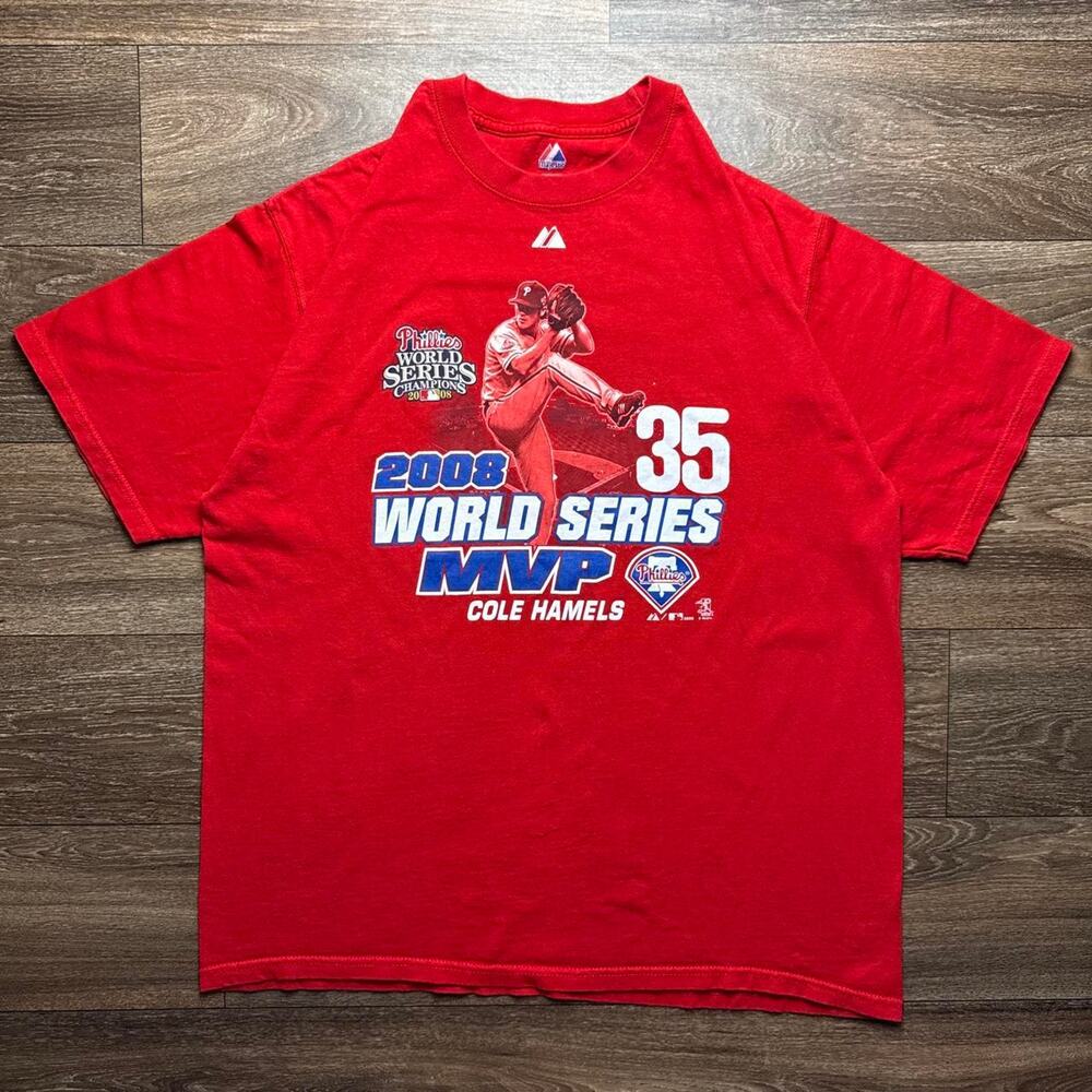Red 2008 Atlanta Braves Cole Hamels World Series MVP Graphic Tee